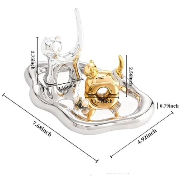 Ceramic Jewelry Cloud-Shaped Tray & 2 Removable Cat Ring Holder Set - Picture 2 of 9